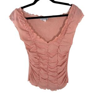 Self Esteem Vintage Y2K Pink Ruffle Cottage Ballet Blouse Size Large